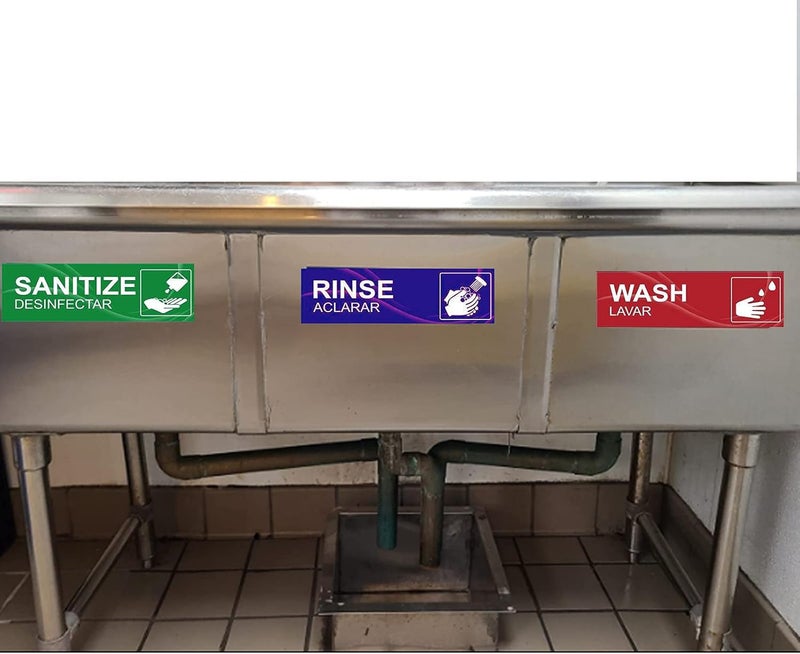 Gircss 4 Pack Wash Rinse Sanitize Sink Labels, Waterproof Sticker Signs Perfect for 3 Compartment Sink - Restaurants, Commercial Kitchens, Food Trucks, Dishwashing or Wash Station - Image 2